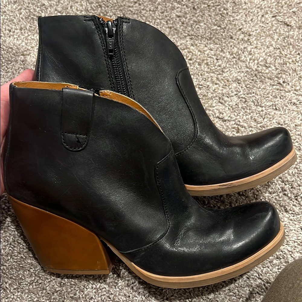 Kork-Ease Black Heeled Boots with Chunky Wedge